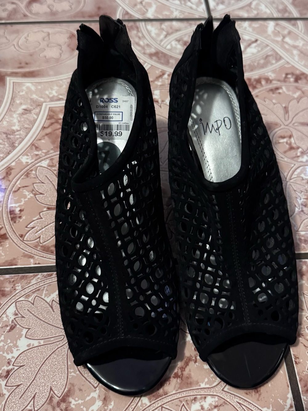 Impo Black Peep Toe Wedge Sandal